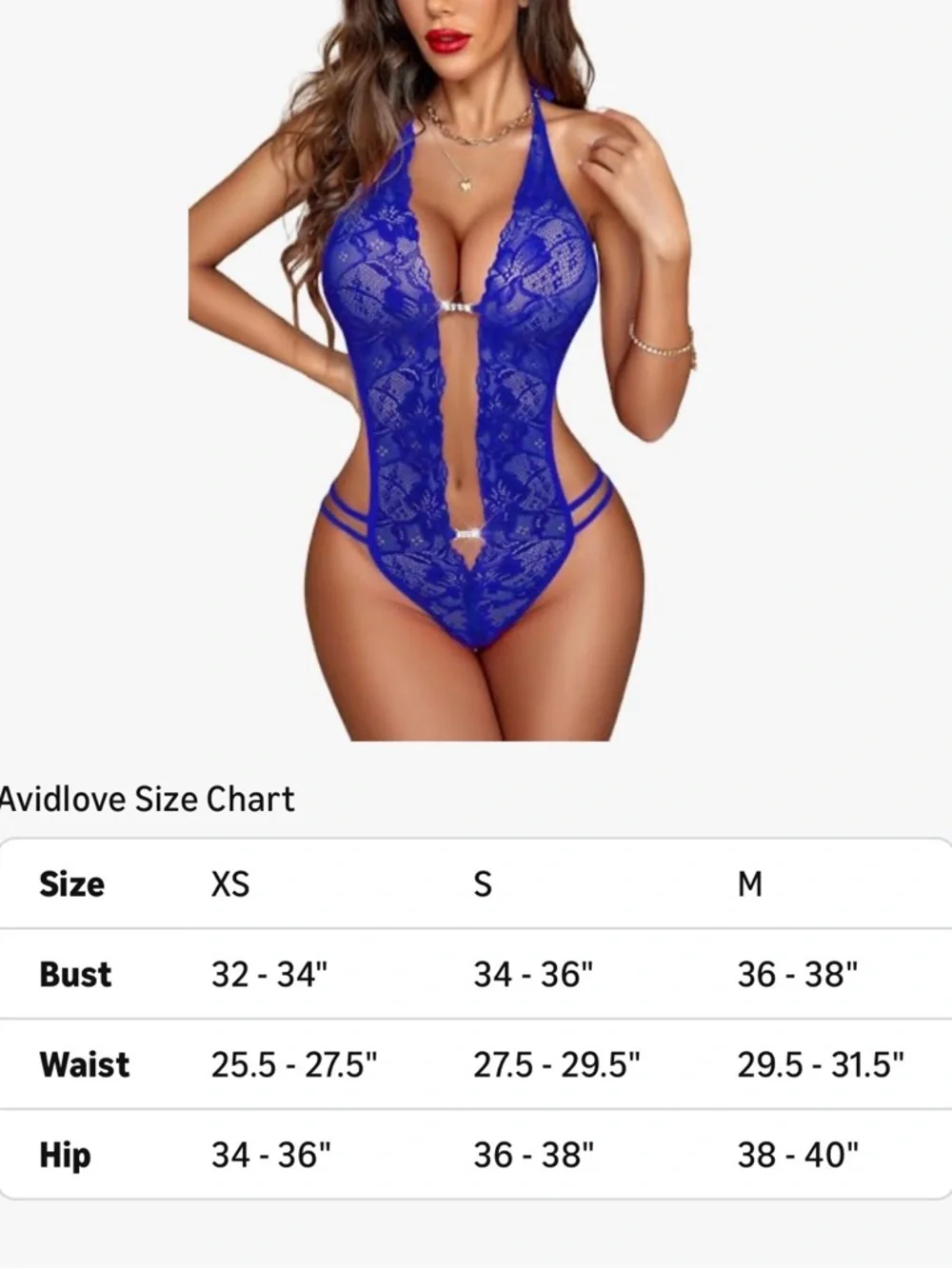 Blue Lace Deep V Teddy Bodysuit Lingerie - Picture 6 of 6